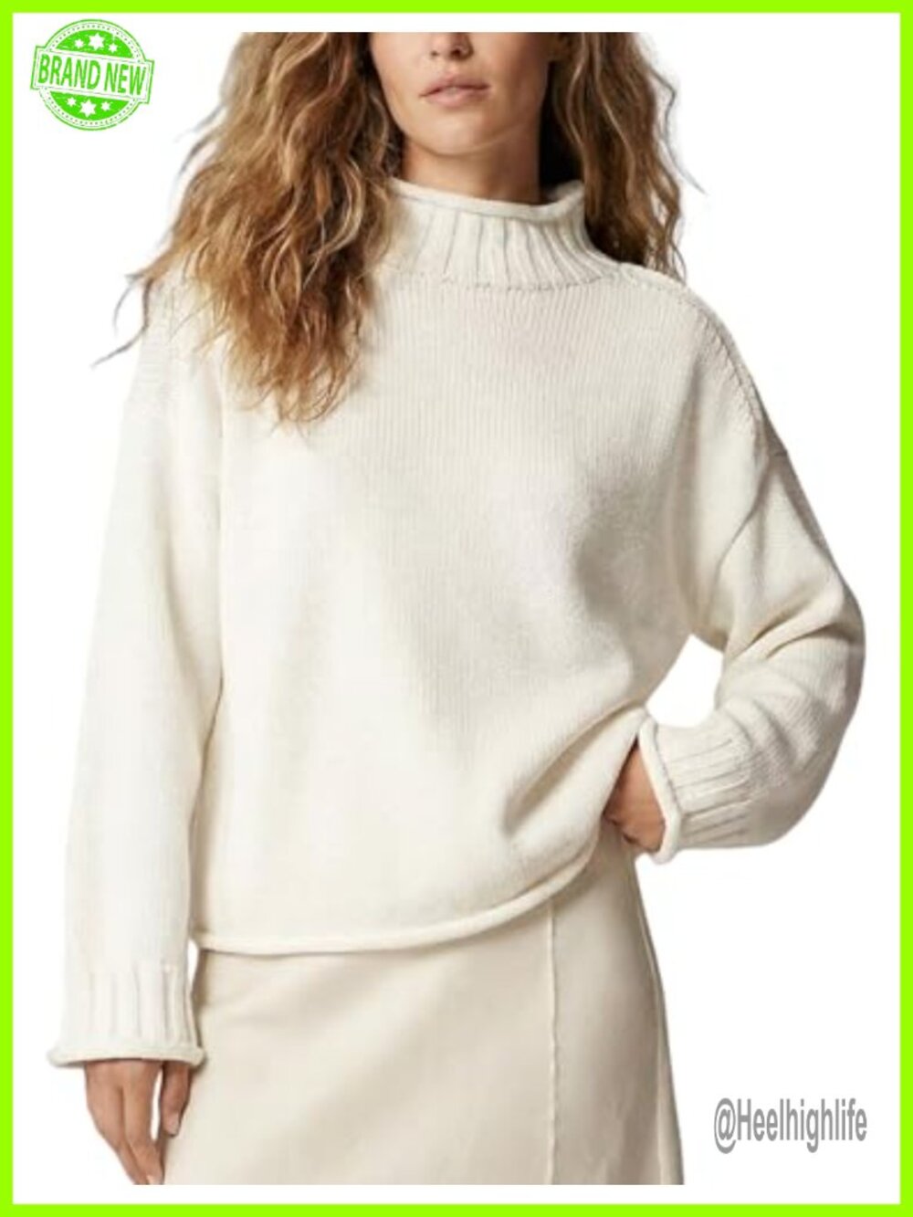 Oversized Rollneck Chunky Knit Sweater Cotton Acrylic Pullover